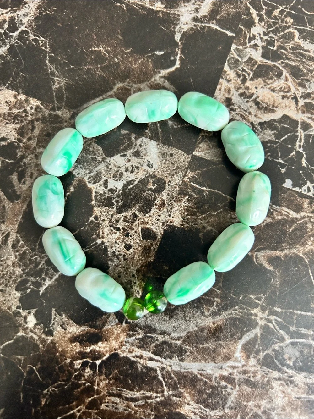 Handmade Green Bead Stretch Bracelet - Unbranded